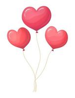 ein fliegender Haufen rosa Luftballons in Herzform. Vektor für den Urlaub.