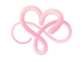 endloser Liebesvektor 3d realistisches Herzlogo. unendlichkeitshochzeit oder valentinstagillustration. Rosa verbundene Herzen. Ewigkeit isoliertes Symbol. ungewöhnliches romantisches Design-Logo vektor