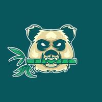söt panda logotyp äter bambu vektor