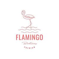 Flamingo-Vogel zu Fuß Wasser aussehende Fische hohe Fußlinien Logo-Design-Vektorsymbol-Illustrationsvorlage vektor