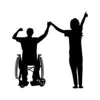 Inaktiverad person i rullstol med kvinna innehav händer, en Lycklig familj vektor