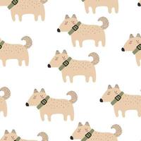 sömlös mönster med tecknad serie hundar. färgrik vektor för ungar. djur. hand teckning, platt stil. bebis design för tyg, skriva ut, textil, omslag