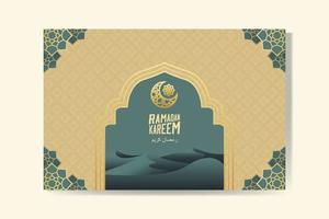 ramadan kareem grußkarte mit goldenem halbmond und sanddüne ramadan mubarak. Hintergrund-Vektor-Illustration vektor