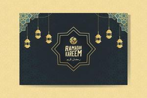 ramadan kareem hälsning kort med lyktor och måne. ramadan mubarak. bakgrund vektor illustration.