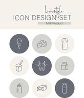 Linestyle Icon Design Set Milchprodukt vektor