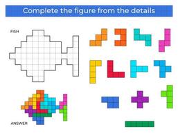 pussel spel med fisk. färgrik detaljer för barn. komplett figur. utbildning spel för ungar, förskola kalkylblad aktivitet. pussel spel. vektor illustration.
