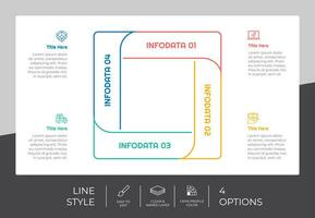 fyrkant infographic vektor design med 4 alternativ och färgrik stil för presentation syfte.linje alternativ infographic kan vara Begagnade för företag och marknadsföring