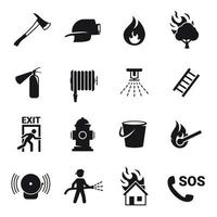 brand nödsituation ikoner uppsättning. svart på en vit bakgrund vektor