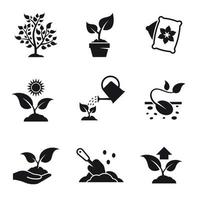 Symbole für den Pflanzenanbau festgelegt. schwarz auf weißem Grund vektor