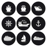 fartyg ikoner uppsättning. vit på en svart bakgrund vektor