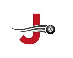 Buchstabe j Billard oder Pool-Spiel-Logo-Design für Billardraum oder 8-Ball-Pool-Club-Symbol-Vektorvorlage vektor