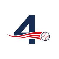 första brev 4 baseboll logotyp begrepp med rör på sig baseboll ikon vektor mall