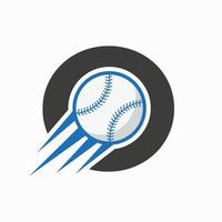 Anfangsbuchstabe o Baseball-Logo-Konzept mit beweglicher Baseball-Icon-Vektorvorlage vektor