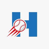 Anfangsbuchstabe h Baseball-Logo-Konzept mit beweglicher Baseball-Icon-Vektorvorlage vektor