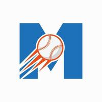 Anfangsbuchstabe m Baseball-Logo-Konzept mit beweglicher Baseball-Icon-Vektorvorlage vektor