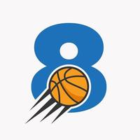 Anfangsbuchstabe 8 Basketball-Logo-Konzept mit beweglichem Basketball-Symbol. Basketball-Logo-Symbol-Vektorvorlage vektor