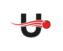 brev u bowling logotyp. bowling boll symbol med röd rör på sig boll vektor mall