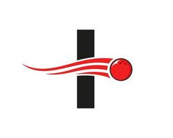 Buchstabe i Bowling-Logo. Bowlingkugelsymbol mit roter beweglicher Kugelvektorvorlage vektor