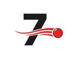 brev 7 bowling logotyp. bowling boll symbol med röd rör på sig boll vektor mall