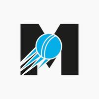 brev m cricket logotyp begrepp med rör på sig cricket boll ikon. cricket sporter logotyp symbol vektor mall