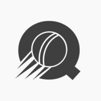 Buchstabe q Cricket-Logo-Konzept mit beweglichem Cricket-Ball-Symbol. Cricket-Sport-Logo-Symbol-Vektor-Vorlage vektor