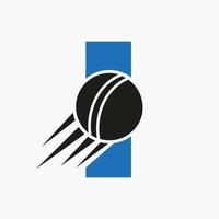 brev jag cricket logotyp begrepp med rör på sig cricket boll ikon. cricket sporter logotyp symbol vektor mall