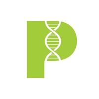 första brev p dna logotyp begrepp för bioteknik, sjukvård och medicin identitet vektor mall