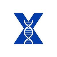 anfangsbuchstabe x dna-logokonzept für biotechnologie, gesundheitswesen und medizinidentitätsvektorvorlage vektor
