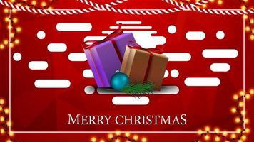rote moderne helle Weihnachtspostkarte mit polygonaler Beschaffenheit und Geschenken vektor