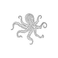 einzelne geschweifte Strichzeichnung der abstrakten Kunst des niedlichen Oktopus. Kontinuierliche Linienzeichnung Grafikdesign Vektorillustration von Oktopusknollenköpfen für Symbol, Symbol, Firmenlogo, Boho-Wanddekor vektor