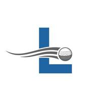 Buchstabe l Golf-Logo-Konzept mit beweglichem Golfball-Symbol. Hockey-Sport-Logo-Symbol-Vektorvorlage vektor