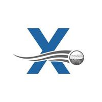 Buchstabe x Golf-Logo-Konzept mit beweglichem Golfball-Symbol. Hockey-Sport-Logo-Symbol-Vektorvorlage vektor