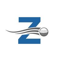 Buchstabe z Golf-Logo-Konzept mit beweglichem Golfball-Symbol. Hockey-Sport-Logo-Symbol-Vektorvorlage vektor