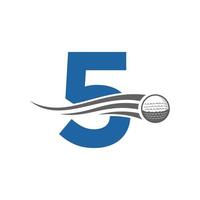 Buchstabe 5 Golf-Logo-Konzept mit beweglichem Golfball-Symbol. Hockey-Sport-Logo-Symbol-Vektorvorlage vektor