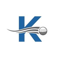 brev k golf logotyp begrepp med rör på sig golf boll ikon. hockey sporter logotyp symbol vektor mall