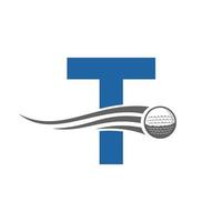 brev t golf logotyp begrepp med rör på sig golf boll ikon. hockey sporter logotyp symbol vektor mall