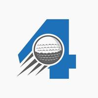 Buchstabe 4 Golf-Logo-Konzept mit beweglichem Golfball-Symbol. Hockey-Sport-Logo-Symbol-Vektorvorlage vektor