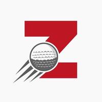 Buchstabe z Golf-Logo-Konzept mit beweglichem Golfball-Symbol. Hockey-Sport-Logo-Symbol-Vektorvorlage vektor
