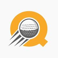 Buchstabe q Golf-Logo-Konzept mit beweglichem Golfball-Symbol. Hockey-Sport-Logo-Symbol-Vektorvorlage vektor