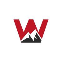 Buchstabe w Mount Logo Vektorzeichen. bergnaturlandschaftslogo kombiniert mit hügelikone und vorlage vektor