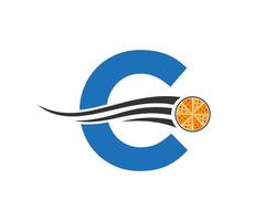 Anfangsbuchstabe c Café-Restaurant-Logo mit Pizza-Konzept-Vektorvorlage vektor