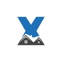 första brev x verklig egendom logotyp med hus byggnad tak för investering och företags- företag mall vektor