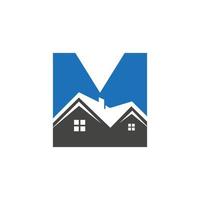 första brev m verklig egendom logotyp med hus byggnad tak för investering och företags- företag mall vektor