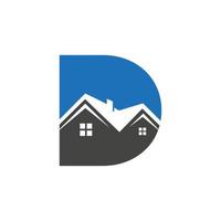första brev d verklig egendom logotyp med hus byggnad tak för investering och företags- företag mall vektor