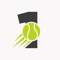 första brev 1 tennis logotyp begrepp med rör på sig tennis boll ikon. tennis sporter logotyp symbol vektor mall