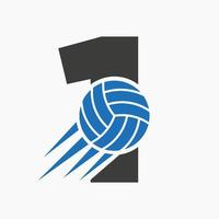 Anfangsbuchstabe 1 Volleyball-Logo-Konzept mit beweglichem Volleyball-Symbol. Volleyball-Sport-Logo-Symbol-Vektor-Vorlage vektor