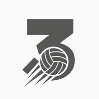 Anfangsbuchstabe 3 Volleyball-Logo-Konzept mit beweglichem Volleyball-Symbol. Volleyball-Sport-Logo-Symbol-Vektor-Vorlage vektor