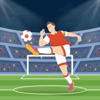 fotboll spelare sparkar boll i stadion begrepp vektor