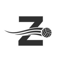 Anfangsbuchstabe z Volleyball-Logo-Konzept mit beweglichem Volleyball-Symbol. Volleyball-Sport-Logo-Symbol-Vektor-Vorlage vektor