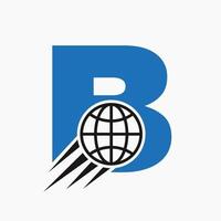 Buchstabe b globales Logo-Konzept mit beweglichem Weltsymbol. globale Logosymbol-Vektorvorlage vektor
